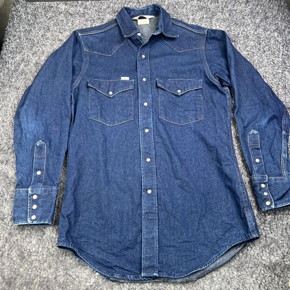 Vintage 90’s Carhartt Denim Pearl Snap Western Shirt 15 ” X 33 Made In USA